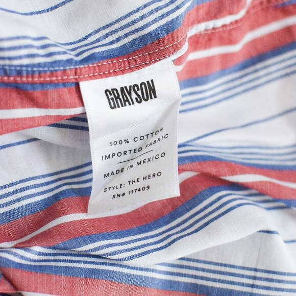 Frank & Eileen Grayson The Hero Button Down Shirt Red & Blue Stripe Cotton Sz XL - Picture 11 of 12